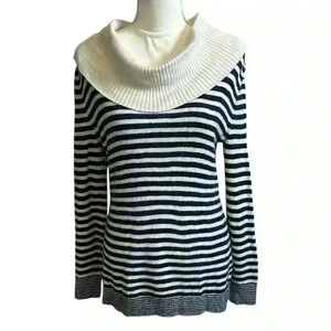 Vineyard Vines Sweater Long Sleeve Navy & Cream Striped Angora/Cashmere Women S